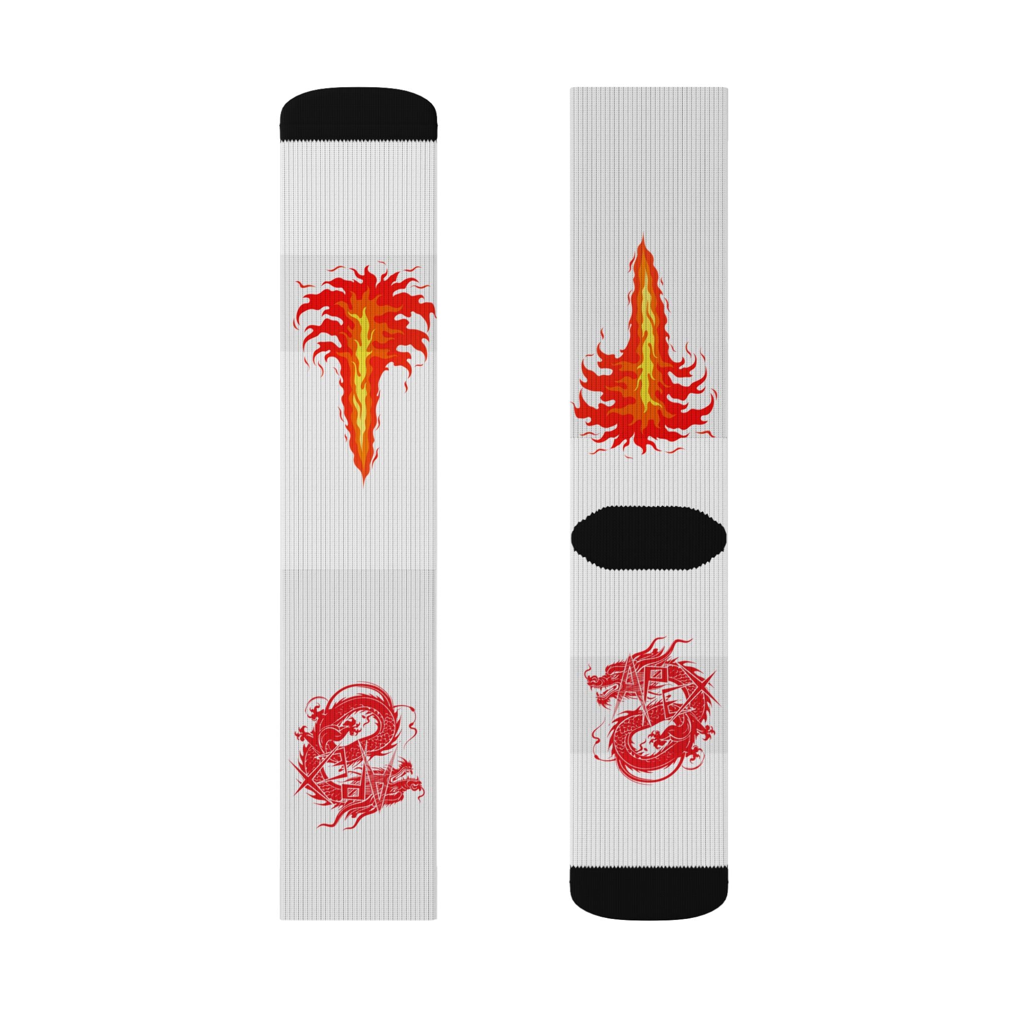 Flame Dragon Sublimation Socks – Red Fire Crest Athletic Crew Socks